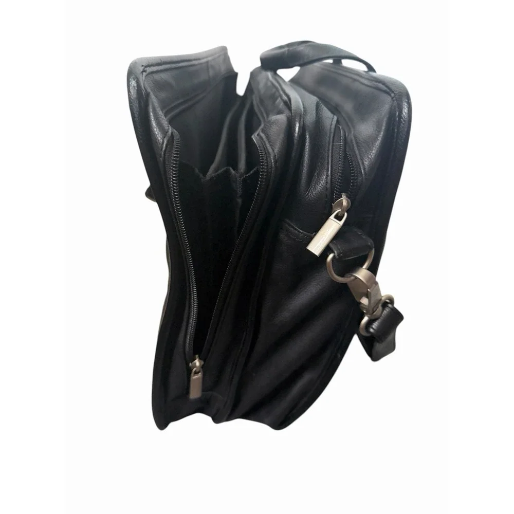 Black Leather Laptop Briefcase Messenger Bag Multi Compartment Shoulder Work Bag